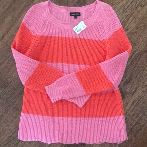 “Repeat” brand striped sweater with scalloped hem - Picture 2 of 7